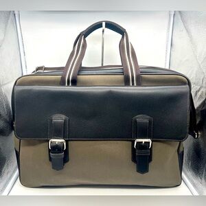 DUNHILL Khaki Canvas Brown Leather Briefcase Messenger Travel Laptop Bag Men's